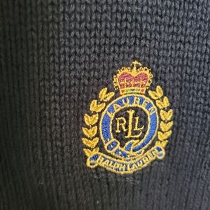 Ralph Lauren Black Sweater with Embroidered Crest Zipper Hoodie Black